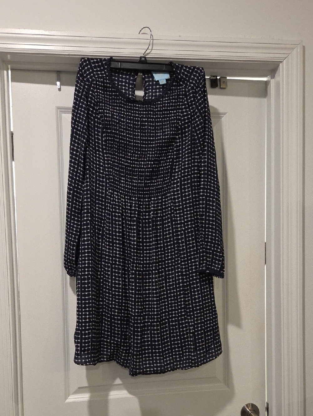 CeCe Navy and White Grid Long Sleeve A-Line Dress Size 4!